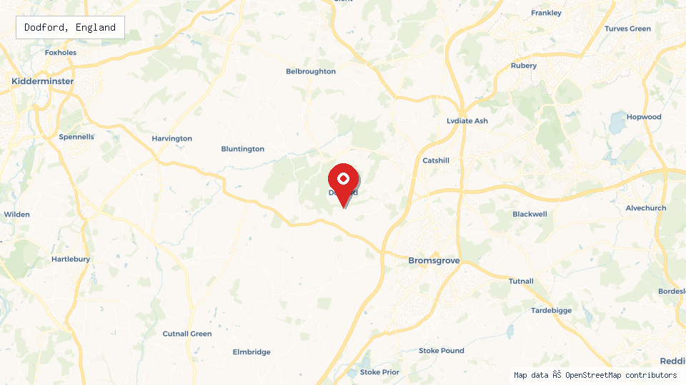 Street map of Dodford, England with location pin