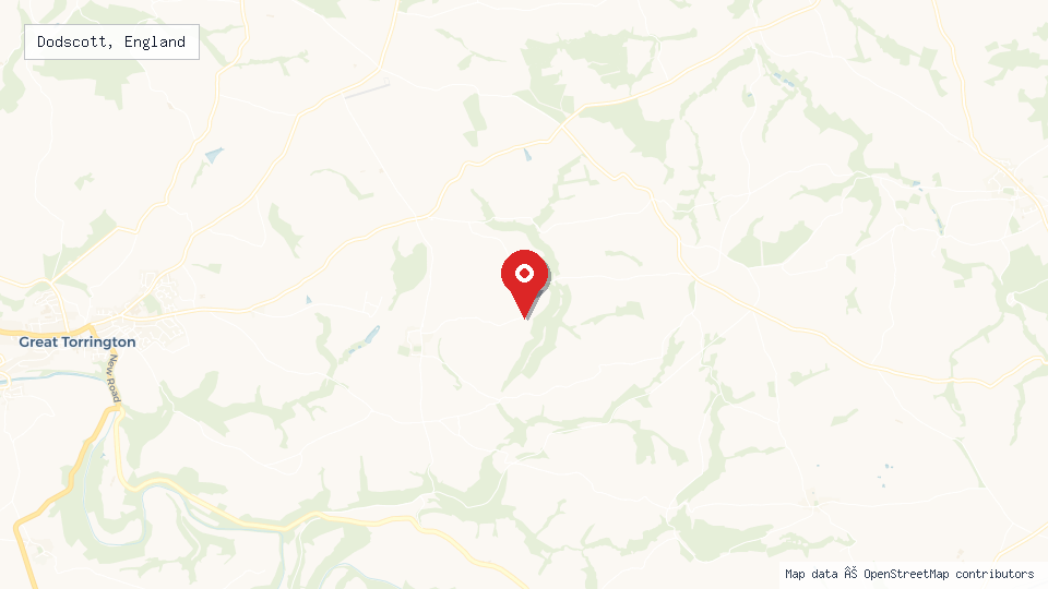 Street map of Dodscott, England with location pin