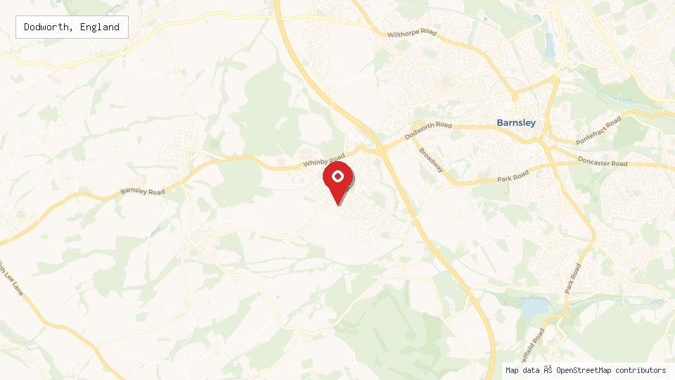 Street map of Dodworth, England with location pin