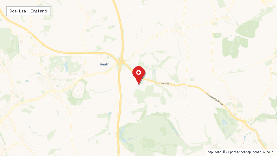 Street map of Doe Lea, England with location pin