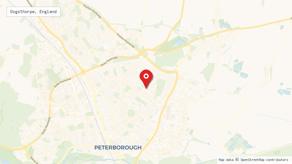 Street map of Dogsthorpe, England with location pin