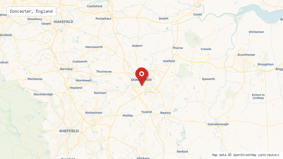 Street map of Doncaster, England with location pin