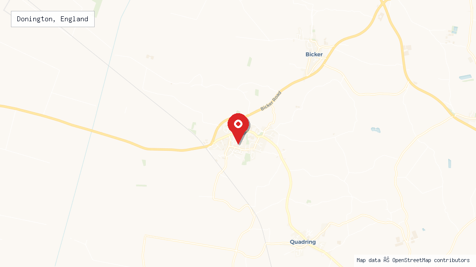 Street map of Donington, England with location pin