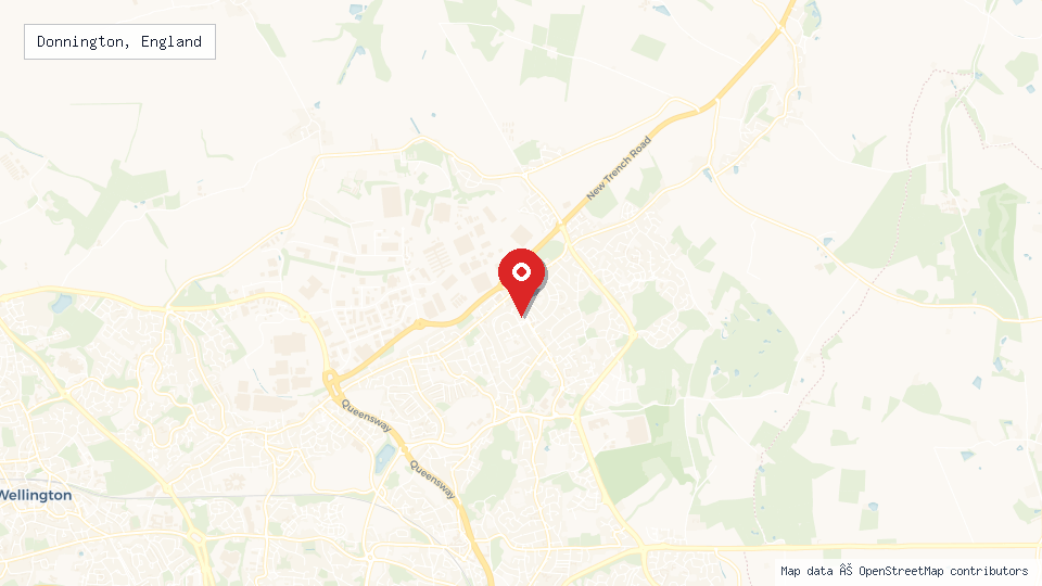 Street map of Donnington, England with location pin