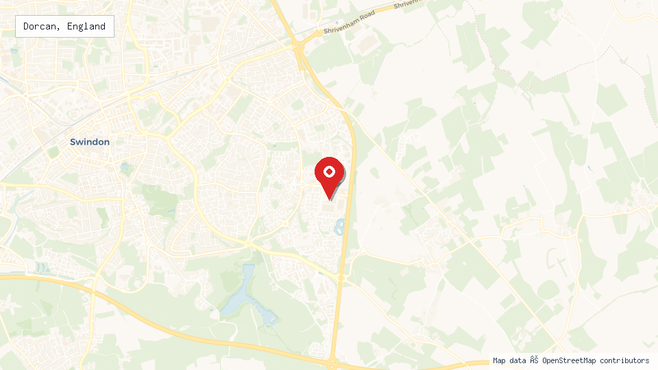 Street map of Dorcan, England with location pin