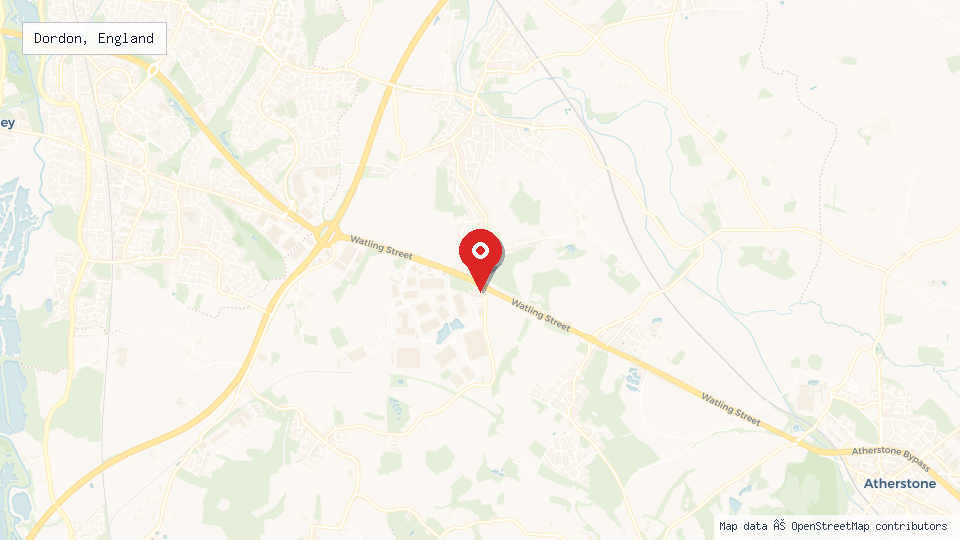Street map of Dordon, England with location pin