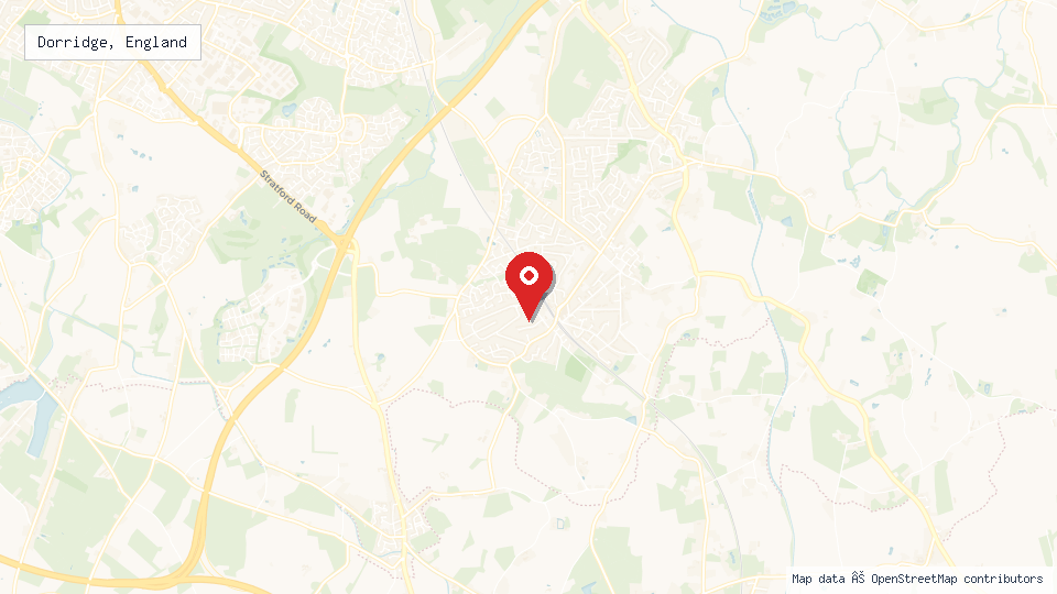 Street map of Dorridge, England with location pin