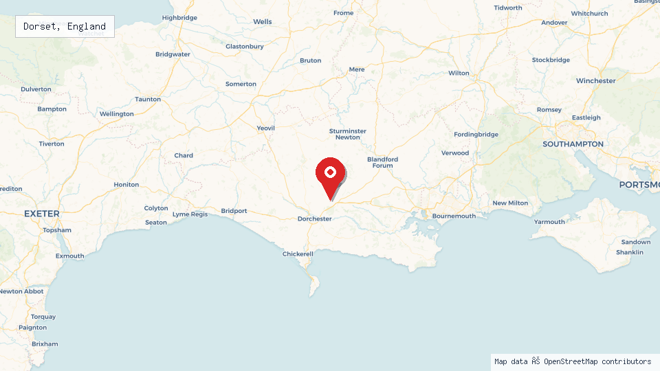 Street map of Dorset, England with location pin