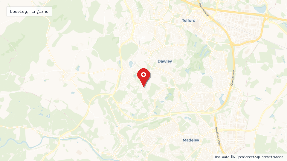 Street map of Doseley, England with location pin