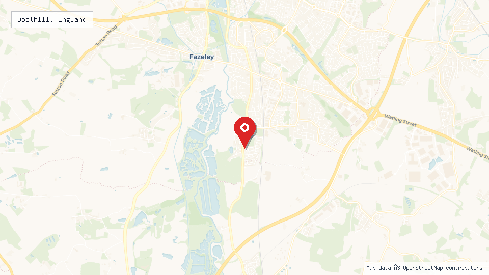 Street map of Dosthill, England with location pin
