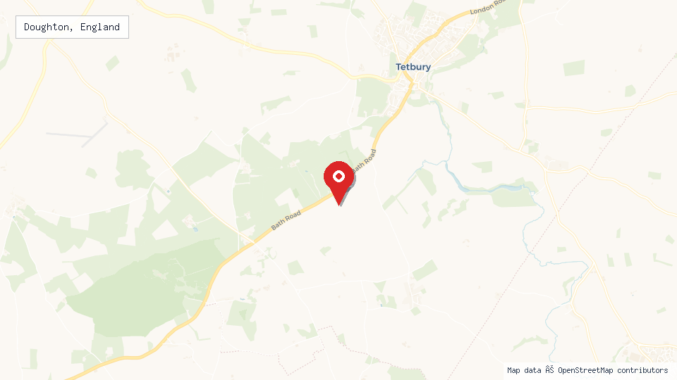 Street map of Doughton, England with location pin