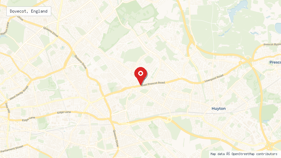 Street map of Dovecot, England with location pin