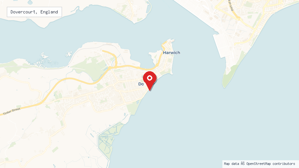Street map of Dovercourt, England with location pin