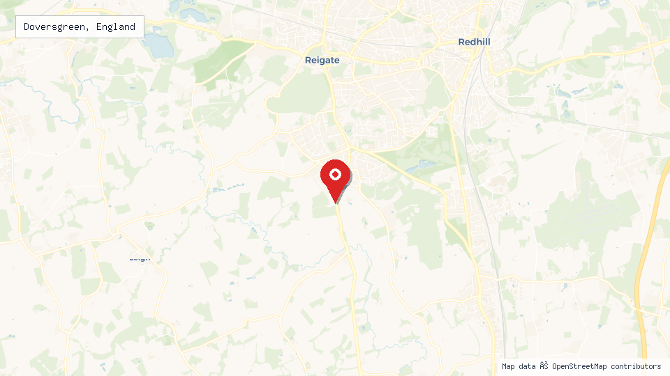 Street map of Doversgreen, England with location pin