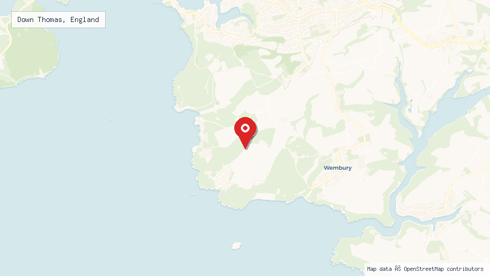 Street map of Down Thomas, England with location pin