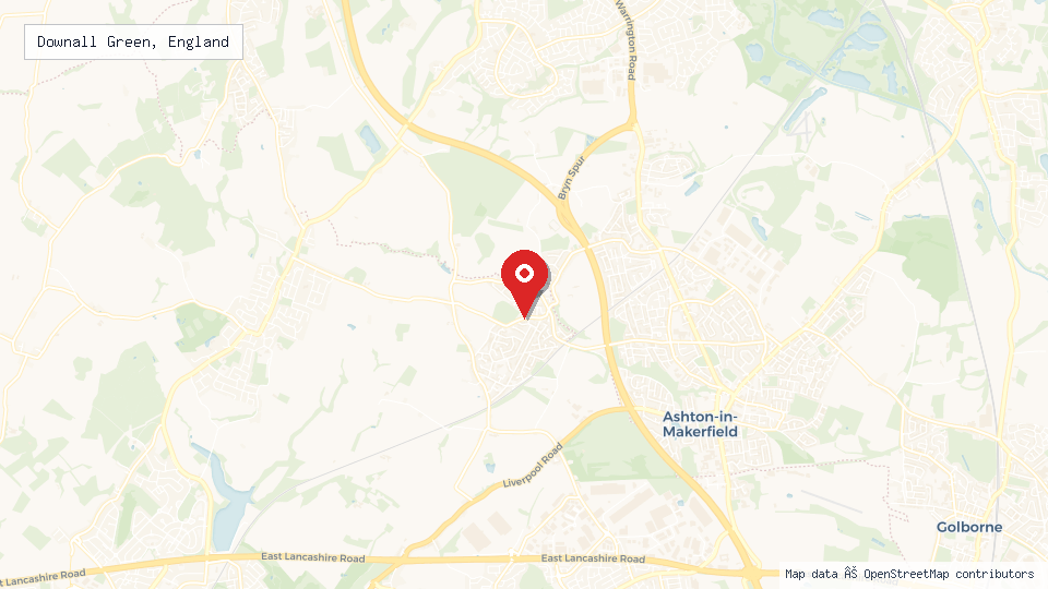 Street map of Downall Green, England with location pin