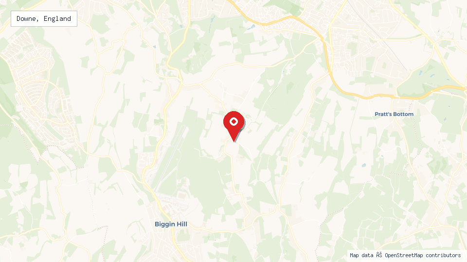 Street map of Downe, England with location pin