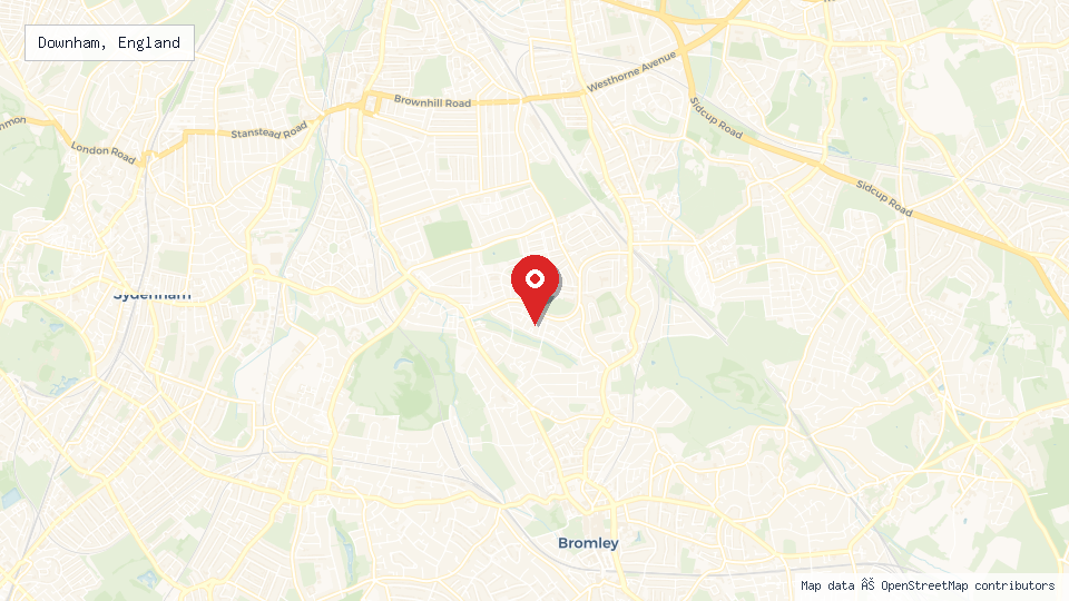 Street map of Downham, England with location pin