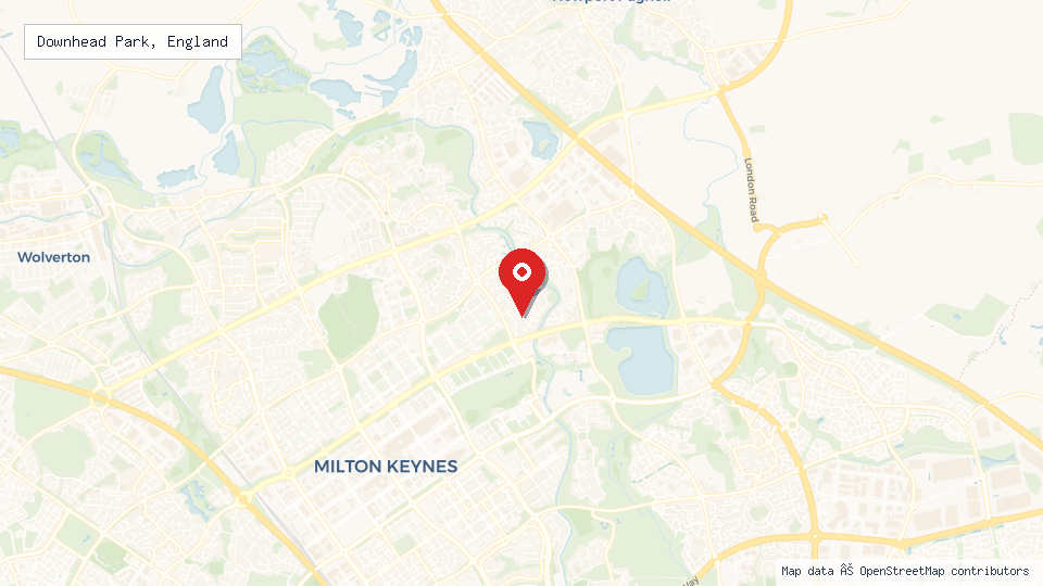 Street map of Downhead Park, England with location pin