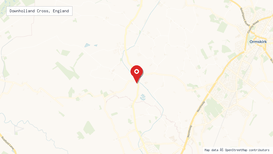 Street map of Downholland Cross, England with location pin