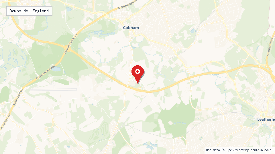 Street map of Downside, England with location pin