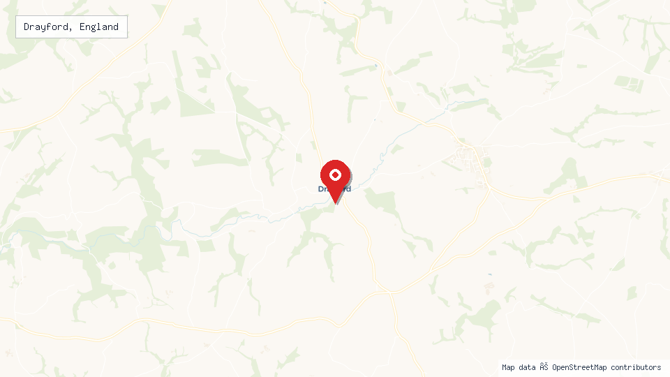 Street map of Drayford, England with location pin