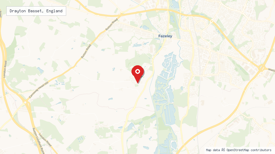 Street map of Drayton Basset, England with location pin