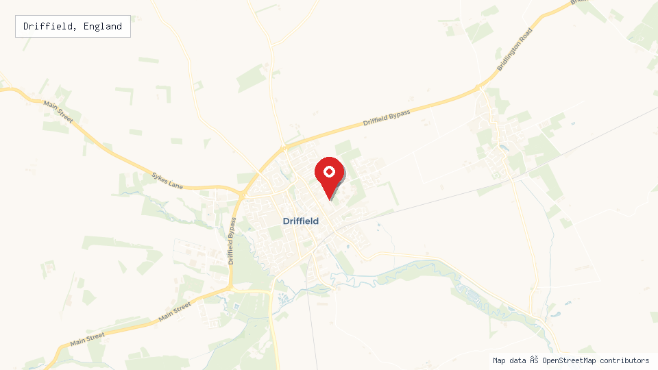Street map of Driffield, England with location pin
