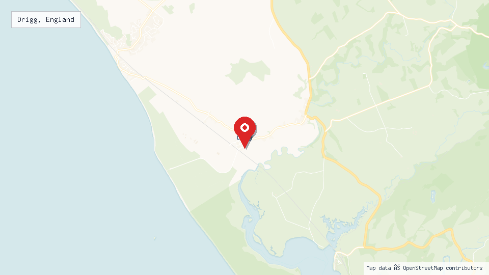 Street map of Drigg, England with location pin
