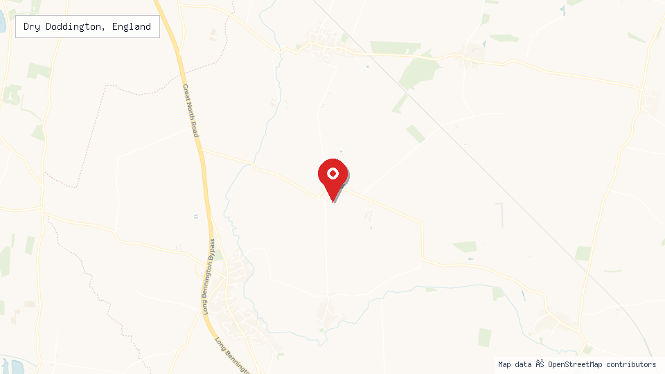Street map of Dry Doddington, England with location pin
