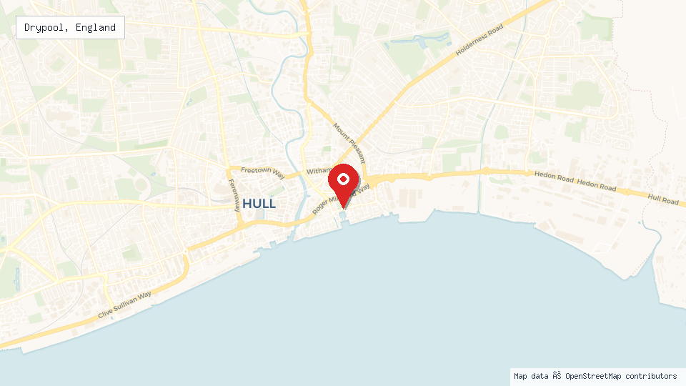 Street map of Drypool, England with location pin