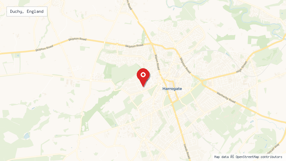 Street map of Duchy, England with location pin
