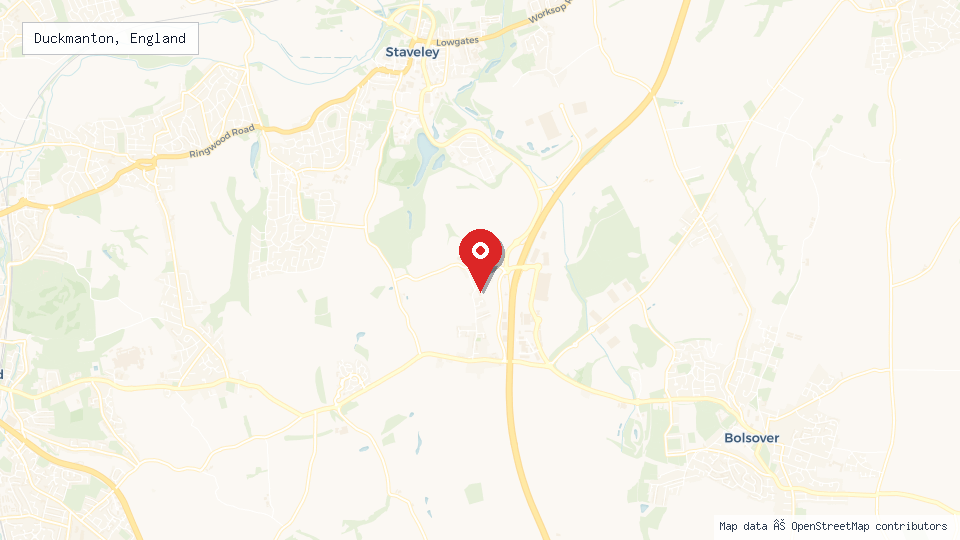 Street map of Duckmanton, England with location pin