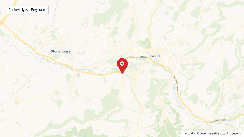 Street map of Dudbridge, England with location pin