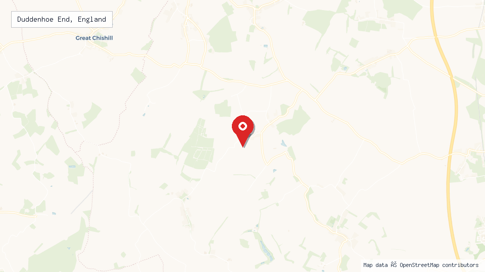 Street map of Duddenhoe End, England with location pin