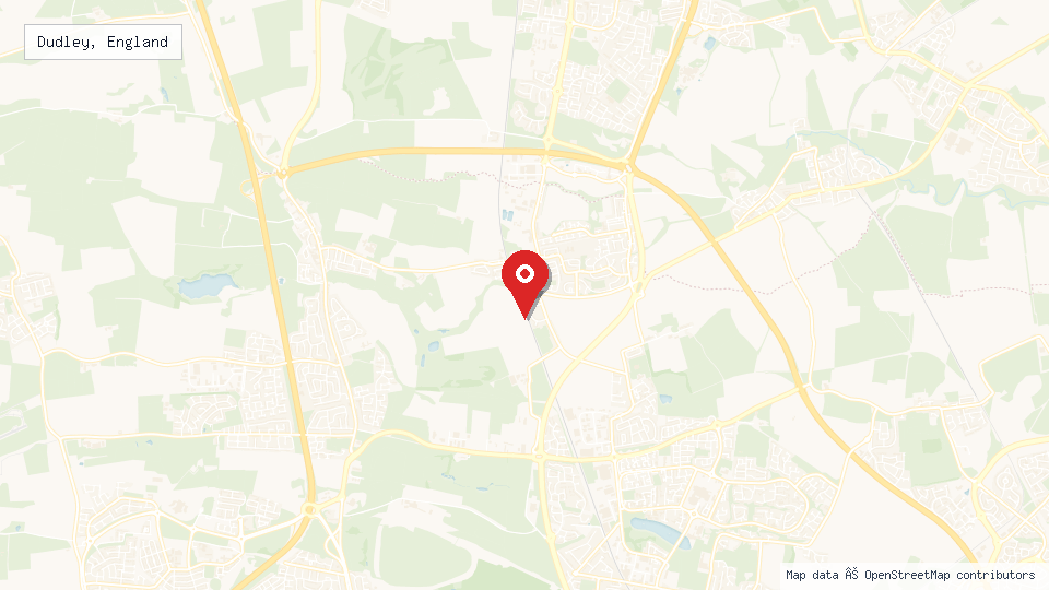 Street map of Dudley, England with location pin