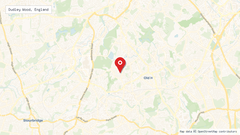 Street map of Dudley Wood, England with location pin
