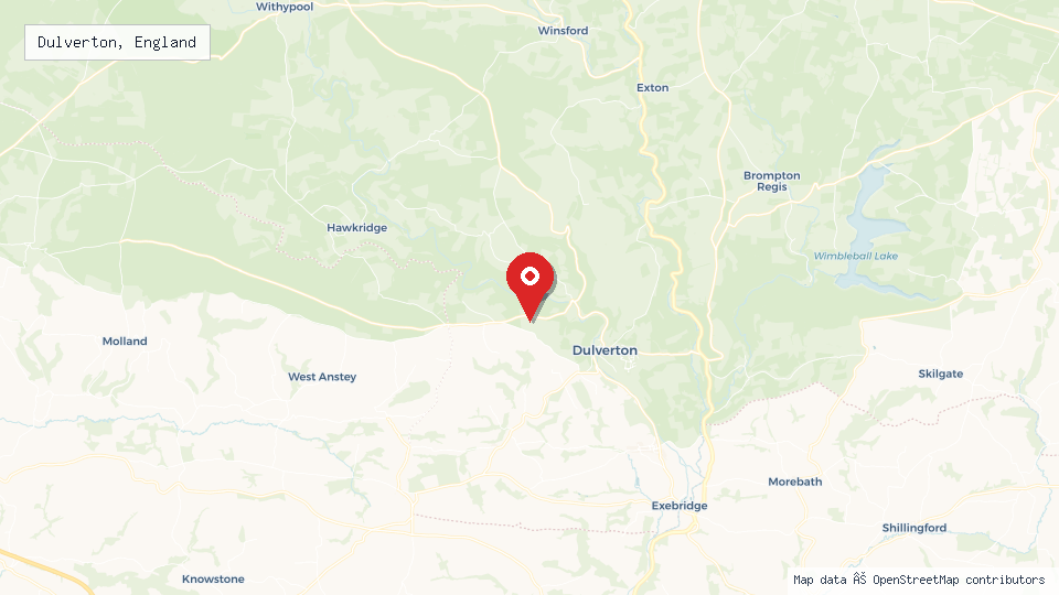 Street map of Dulverton, England with location pin