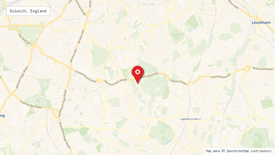 Street map of Dulwich, England with location pin