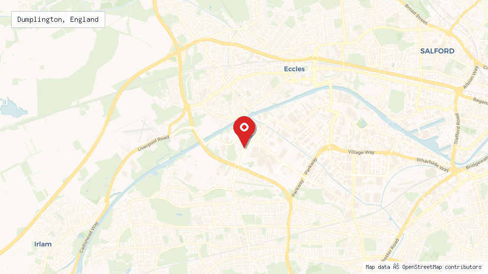 Street map of Dumplington, England with location pin