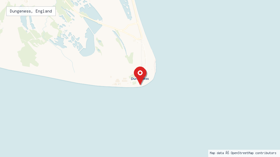 Street map of Dungeness, England with location pin