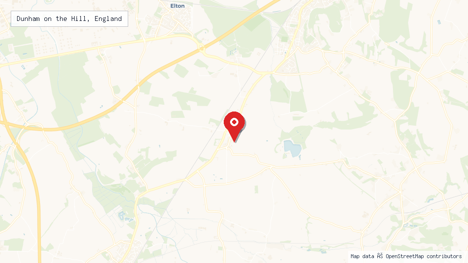 Street map of Dunham on the Hill, England with location pin