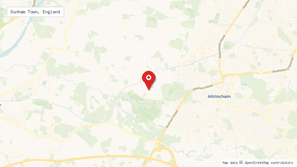 Street map of Dunham Town, England with location pin