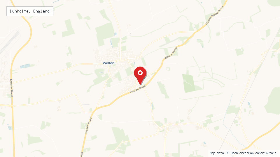 Street map of Dunholme, England with location pin
