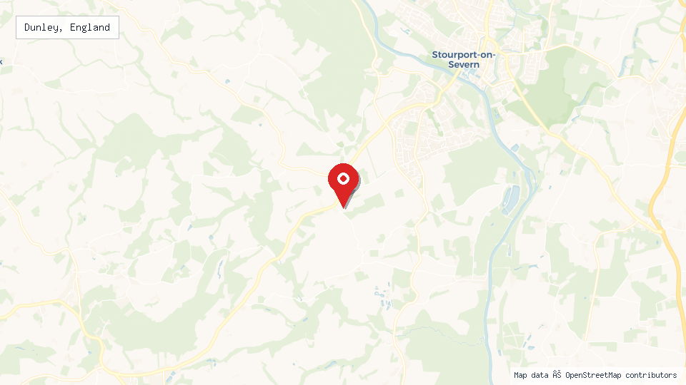 Street map of Dunley, England with location pin