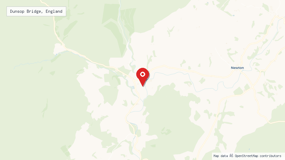 Street map of Dunsop Bridge, England with location pin