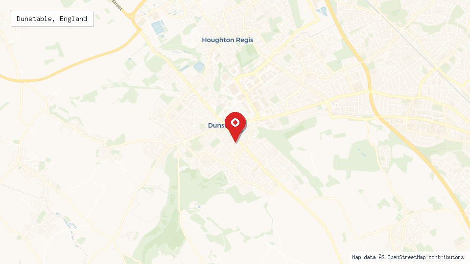 Street map of Dunstable, England with location pin