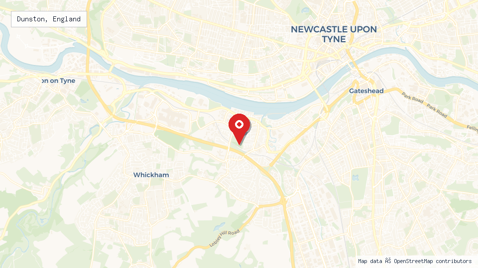 Street map of Dunston, England with location pin