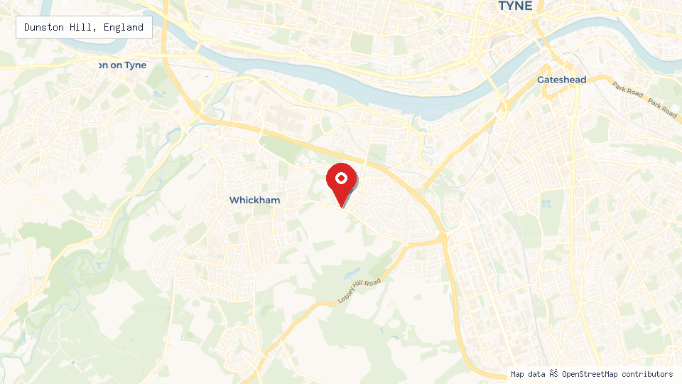 Street map of Dunston Hill, England with location pin