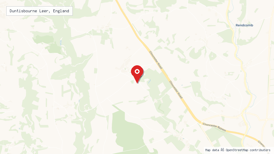 Street map of Duntisbourne Leer, England with location pin
